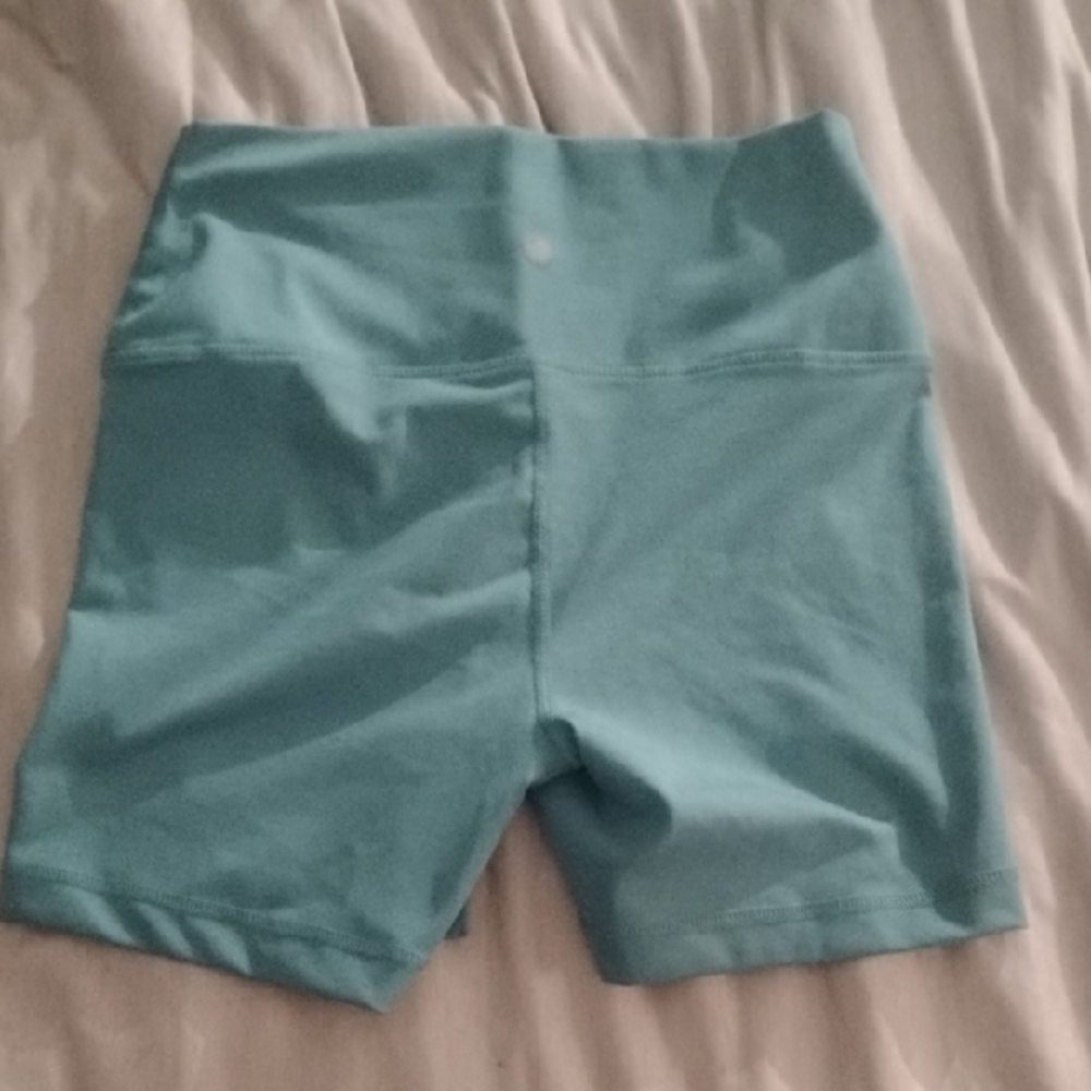 Yogalicious High-Waist Bike Shorts in Aqua Blue - Picture 3 of 6
